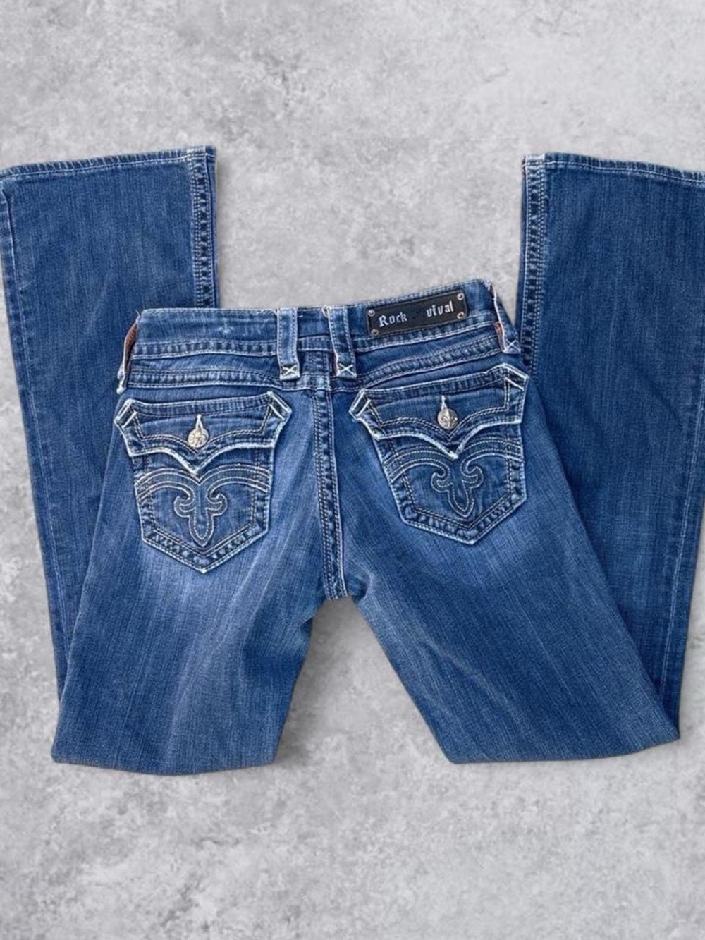 Rock Revival Women's Dark Blue Boot Cut Jeans with Embroidered Pockets